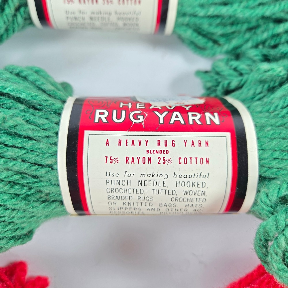 Vintage Aunt Lydia's Heavy Rug Yarn Lot 5 Skeins Red Green White Natural - Picture 6 of 12